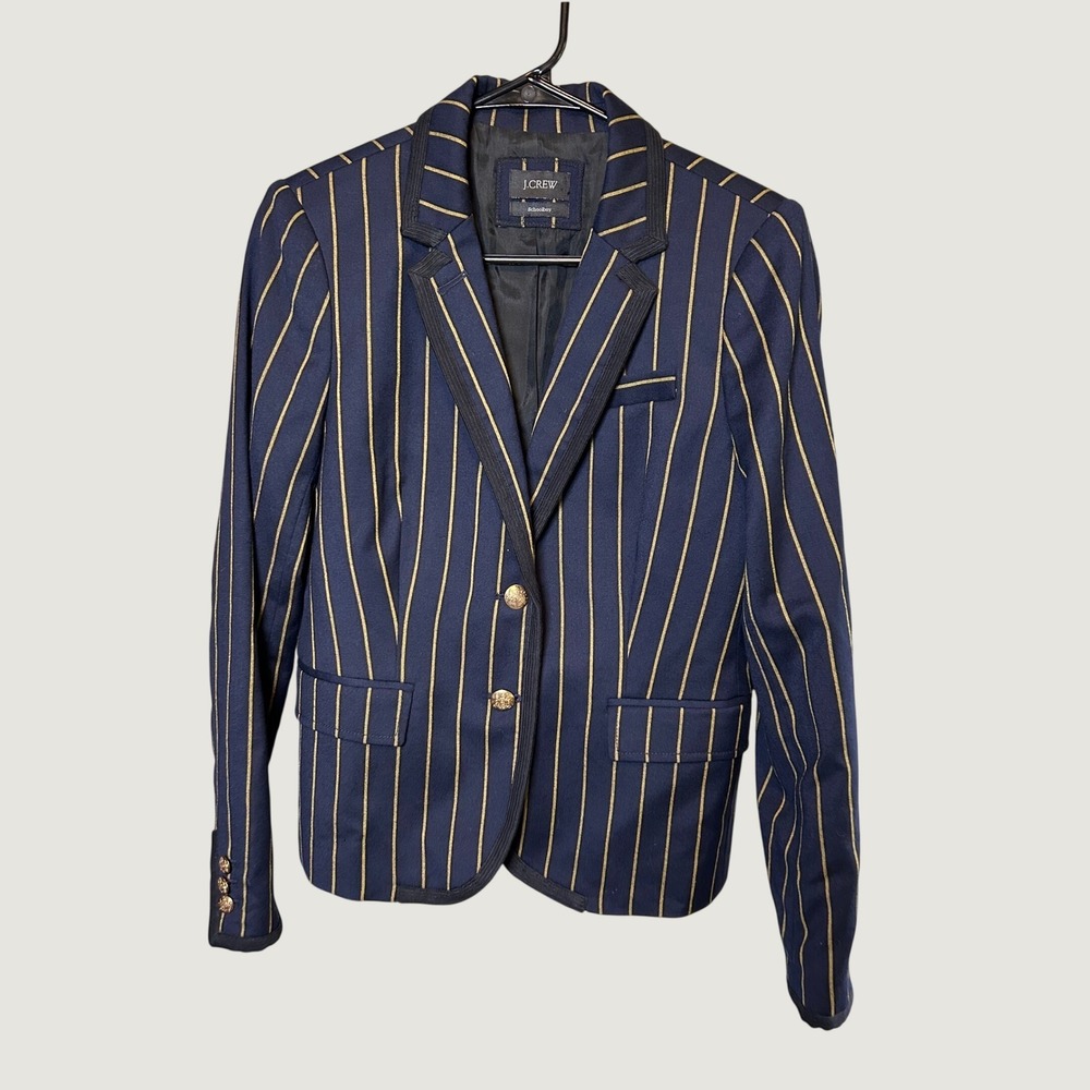 J.Crew Schoolboy Blazer Women's Navy Gold Regatta Striped Crest Jacket Preppy